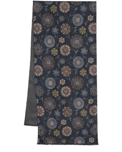 Kiton Floral-print Silk Scarf - Gray