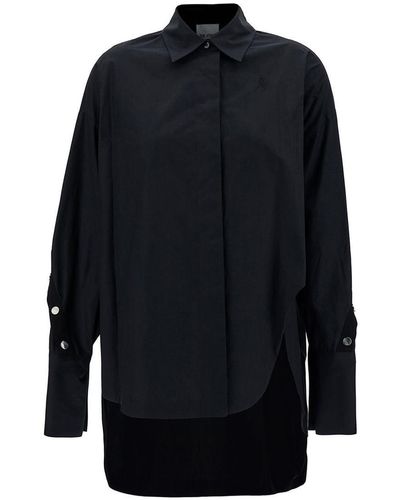 The Attico Oversized Asymmetric Shirt With Studs - Blue