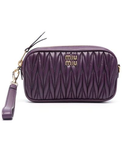 Miu Miu Matelassé Nappa Leather Clutch Bag - Purple