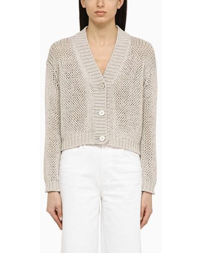 Roberto Collina Pearl-coloured Knitted Cardigan In Blend - White