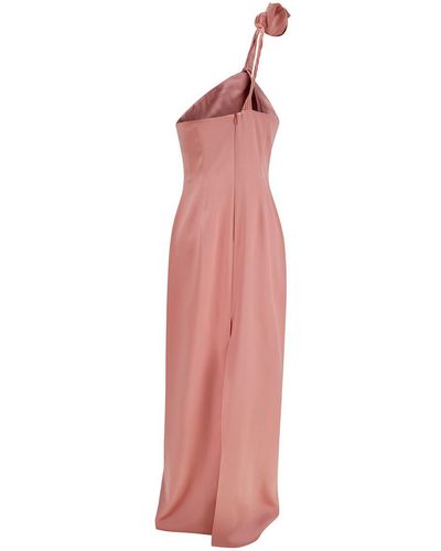 Magda Butrym Long Pink Dress With 3d Flower Detail In Silk Woman