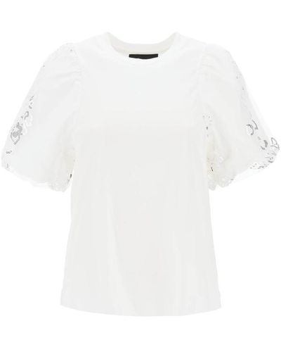 Simone Rocha Embroidered Puff Sleeve A Line T Shirt - White