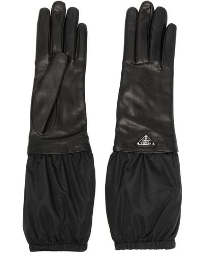Prada Triangle-logo Leater Gloves - Black