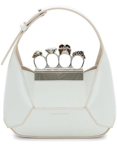 Alexander McQueen Jeweled Hobo Mini Leather Shoulder Bag - Gray