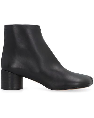 MM6 by Maison Martin Margiela Leather Ankle Boots - Black