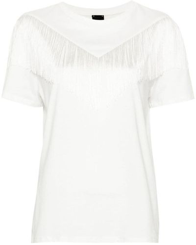 Pinko Under World Cotton T-Shirt With Fringes - White