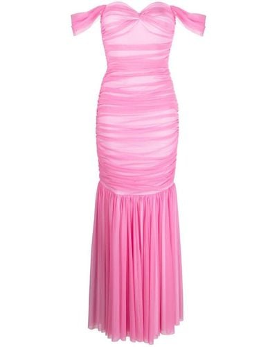 Norma Kamali Ruched Off-shoulder Long Dress - Pink