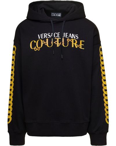 Versace Hoodie With Printed Logo And Chain Motif - Black