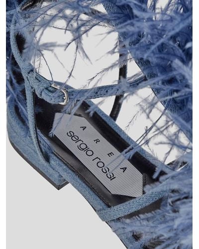 AREA X SERGIO ROSSI Area X Sergio Jeans Feathers Flat Sandals - Blue