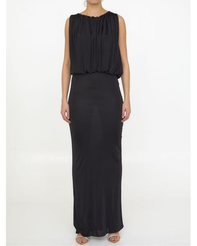 Saint Laurent Long Dress In Shiny Jersey - Black