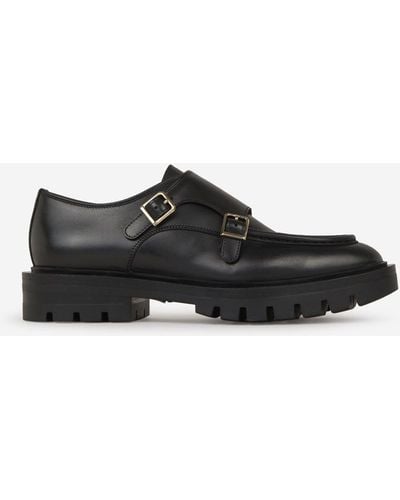 Santoni Leather Buckles Loafers - Black