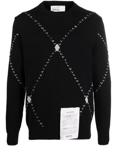 Ballantyne Cashmere Crew Neck Pullover W/embroidered Diamonds Clothing - Black