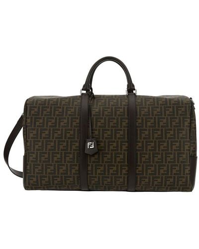 Fendi 'medium Duffle' Brown Travel Bag With Ff Motif In Fabric Man - Black