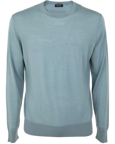 Zegna Crew Neck Wool Pullover - Blue