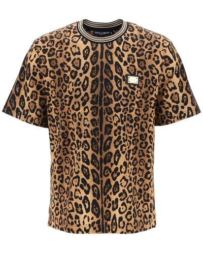 Dolce & Gabbana Leopard Print T-Shirt With - Brown