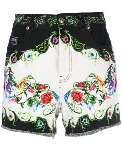 Versace Floral-print Denim Shorts - Green