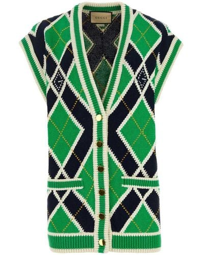 Gucci G Rhombus Cotton Stitch Cardigan - Green