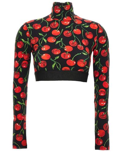 Dolce & Gabbana Long Sleeve Crop Top - Red