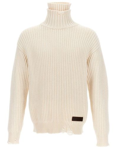 DSquared² Broken Stitch Double Collar Sweater, Cardigans - White