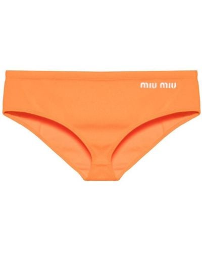 Miu Miu Embroidered-logo Bikini Bottoms - Orange
