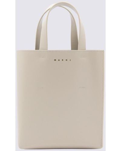 Marni White Leather Museo Tote Bag - Natural