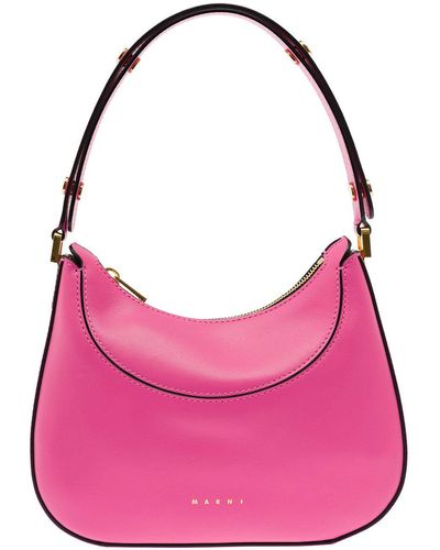 Marni Slim Hobo Pink Leather Handbag With Logo Woman
