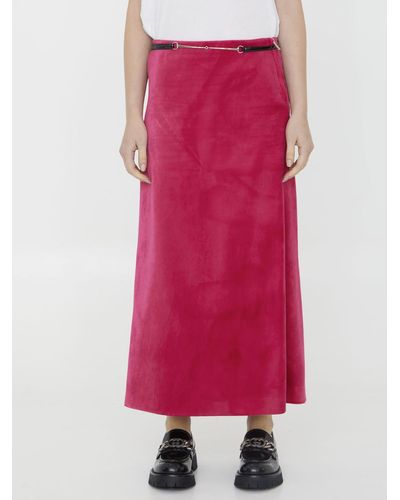 Gucci Velvet Skirt With Belt - Pink