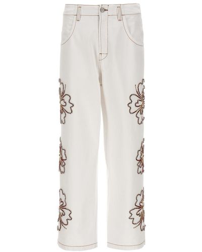 Bluemarble 'embroidered Hibiscus' Jeans - White