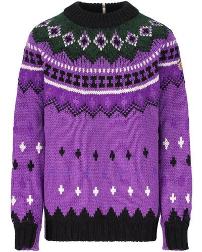 3 MONCLER GRENOBLE Jacquard Crewneck Sweater - Purple