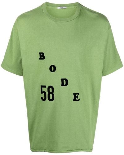 Bode Flocked-logo Cotton T-shirt - Green