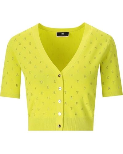 Elisabetta Franchi Cedar Cropped Cardigan With Rhinestones - Yellow