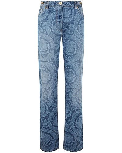 Versace Pant Denim Laser Stone Wash Baroque Series Denim Fabric With Special Treatment Clothing - Blue