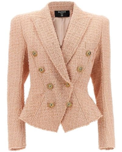 Balmain Tweed Double-Breasted Blazer - Pink