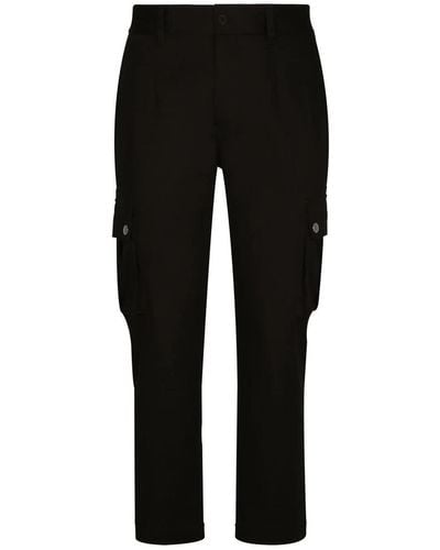 Dolce & Gabbana Cotton Cargo Pants With Branded Tag - Black