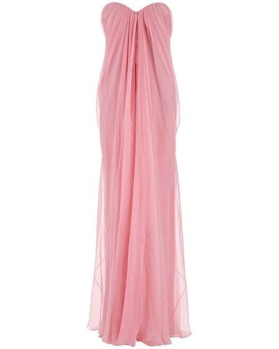 Alexander McQueen Draped Bustier Chiffon Long Dress - Pink