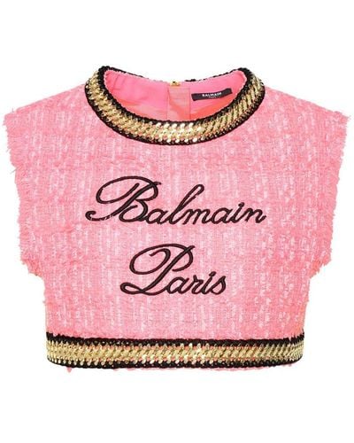Balmain Cotton Blend Short Top - Pink