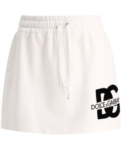 Dolce & Gabbana Jersey Miniskirt With Dg Logo Patch - White