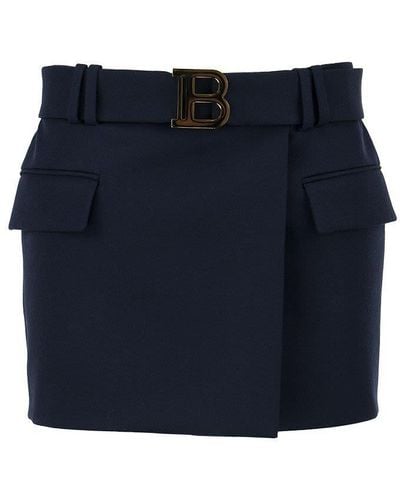 Balmain Short Wool Low-Rise Skirt - Blue