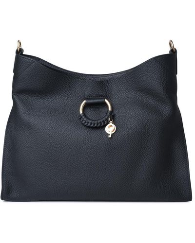 See By Chloé Large 'joan' Black Goat Leather Bag - Blue
