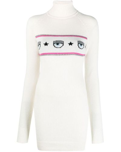 Chiara Ferragni Eyelike-motif Knitted Dress - White