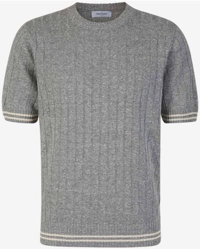 Gran Sasso Linen Ribbed Knit T-Shirt - Gray