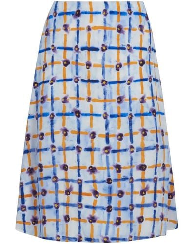 Marni Graphic-print Silk Midi Skirt - Blue