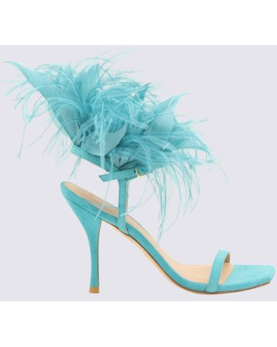 Stuart Weitzman Turquoise Leather Feather Sandals - Blue