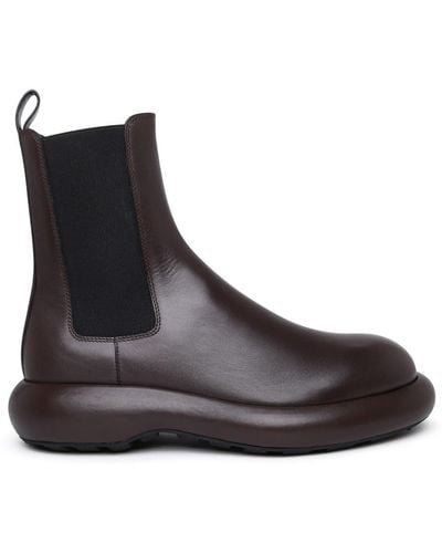 Jil Sander Brown Leather Ankle Boots - Black
