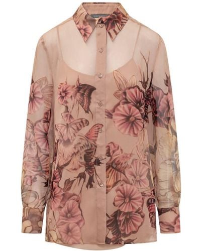 Alberta Ferretti Silk Shirt With Floral Print - Pink