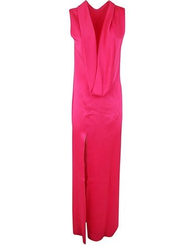 Versace Shiny Satin Long Dress - Pink
