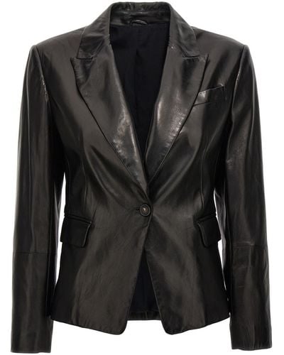 Brunello Cucinelli Nappa Leather Jacket With Jewelry - Black