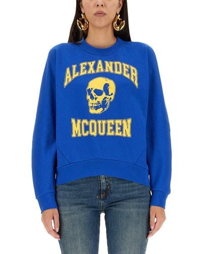 Alexander McQueen Varsity Skull Logo Sweatshirt In Ultramarine - Blue