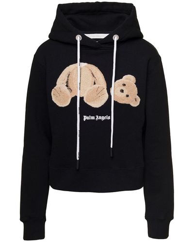 Palm Angels Hoodie With Bear Graphic Print In Cotton Woman - Black