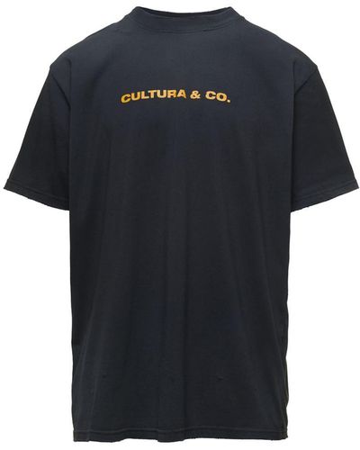 Cultura Crewneck T-Shirt With & Co Print - Black